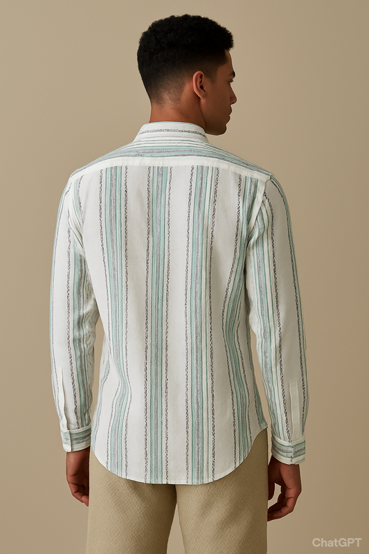 LINEN GREEN STRIPES SHIRT