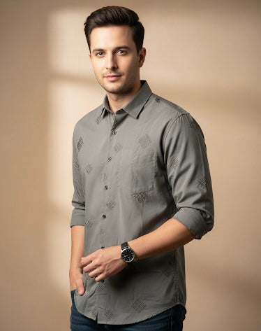 FORMAL EMBROIDERY GREY SHIRT