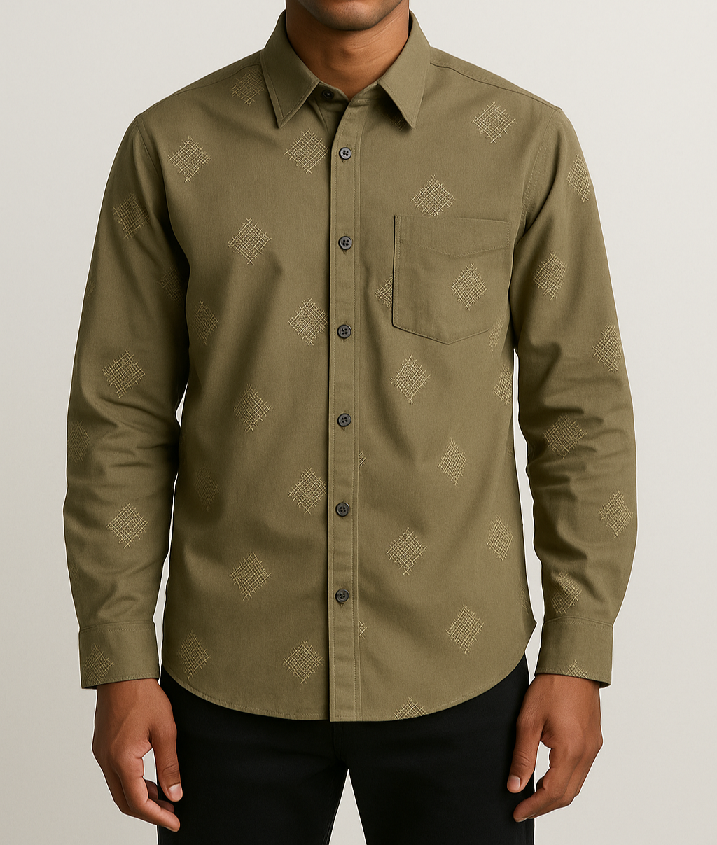FORMAL EMBROIDERY OLIVE GREEN SHIRT