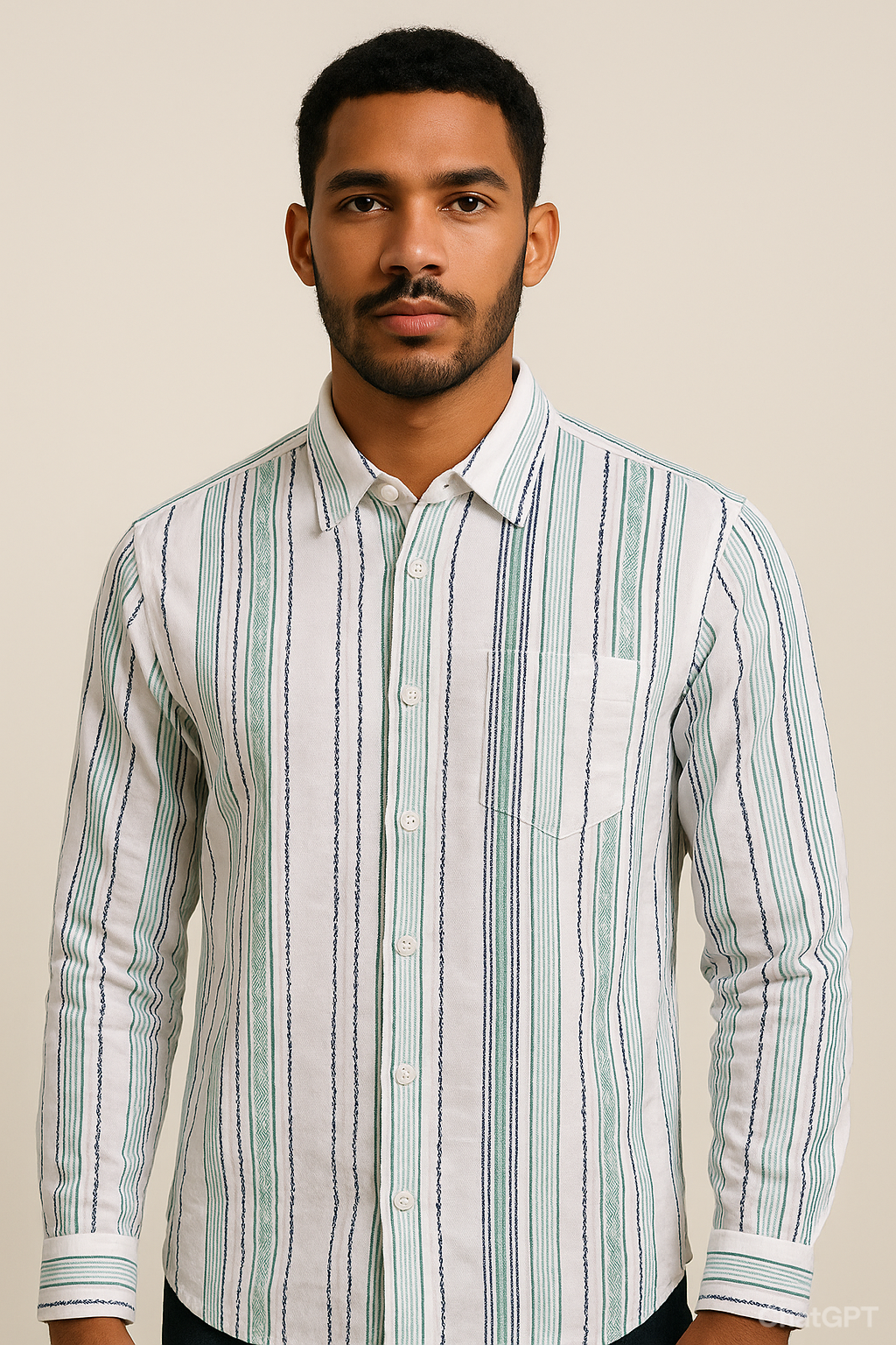 LINEN GREEN STRIPES SHIRT